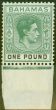 Rare Postage Stamp from Bahamas 1938 £1 Dp Grey-Green & Black SG157 Thick Paper Fine Lightly Mtd Mint