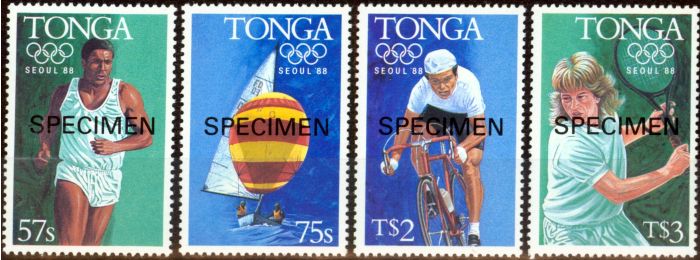 Rare Postage Stamp from Tonga 1988 Olympics Specimen set of 4 SG990s-993s Fine MNH