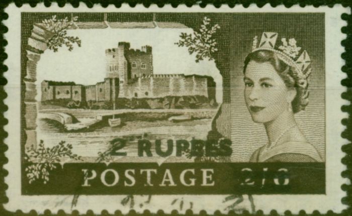 Old Postage Stamp B.P.A in Eastern Arabia 1961 2R on 2s6d Black-Brown SG92 V.F.U (2)