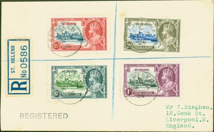 Valuable Postage Stamp from St Helena 1935 Jubilee set of 4 on Registered Cover to Liverpool Fine & Attractive