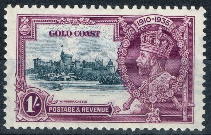 Collectible Postage Stamp from Gold Coast 1935 1s Slate & Purple SG116b Short Extra Flagstaff V.F MNH