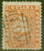 Old Postage Stamp from British Guiana 1860 2c Dp Orange SG30 P.12 Thick Paper Fine Used
