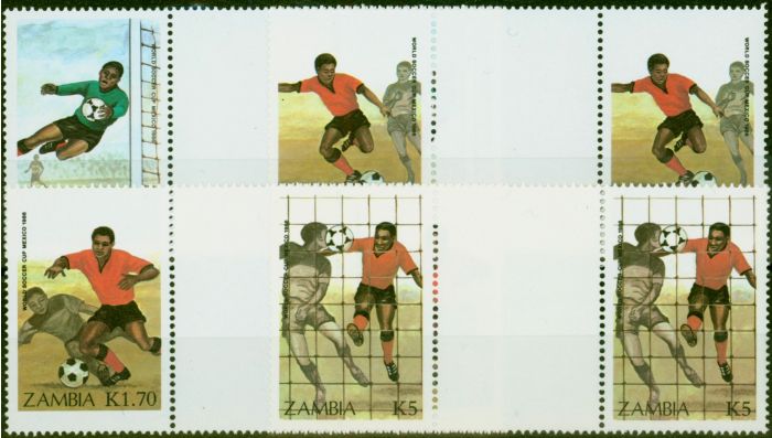 Old Postage Stamp from Zambia 1986 World Cup Set of 4 SG460-463 in Very Fine MNH Gutter Pairs