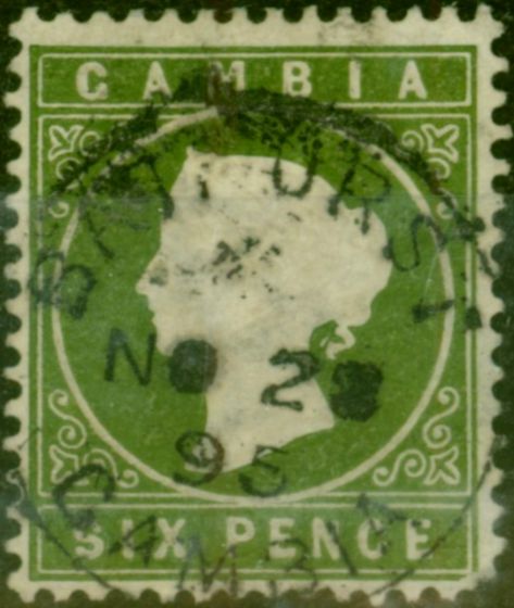 Collectible Postage Stamp Gambia 1886 6d Yellowish Olive-Green SG32 Good Used