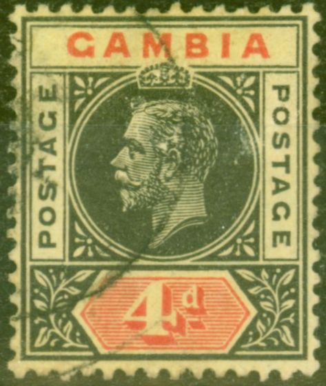Valuable Postage Stamp from Gambia 1912 4d Black & Red-Yellow SG92 V.F.U