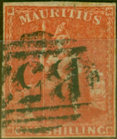 Valuable Postage Stamp Mauritius 1859 1s Vermilion SG34 Good Used