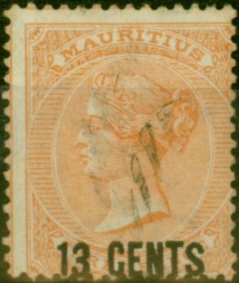 Old Postage Stamp Mauritius 1878 13c on 3d Orange-Red SG86 Good Used