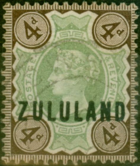 Valuable Postage Stamp Zululand 1888 4d Green & Deep Brown SG6 Good Used (2)