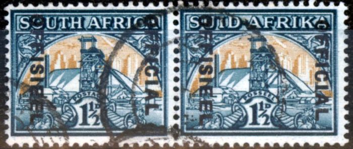 Rare Postage Stamp from South Africa 1944 1 1/2d Blue-Green & Yellow-Buff SG033 Fine Used (2)