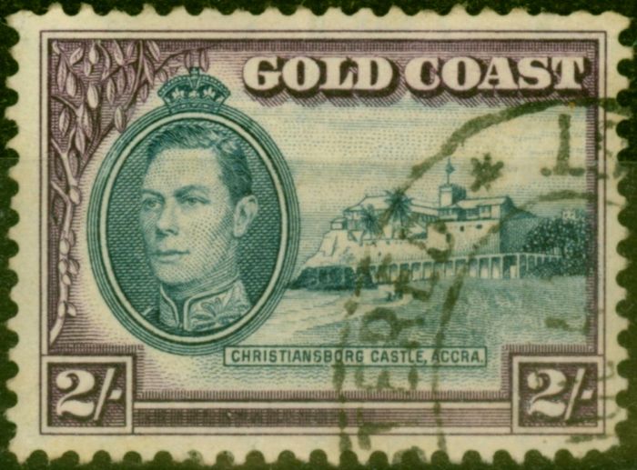 Old Postage Stamp from Gold Coast 1940 2s Blue & Scarlet SG130a Fine Used