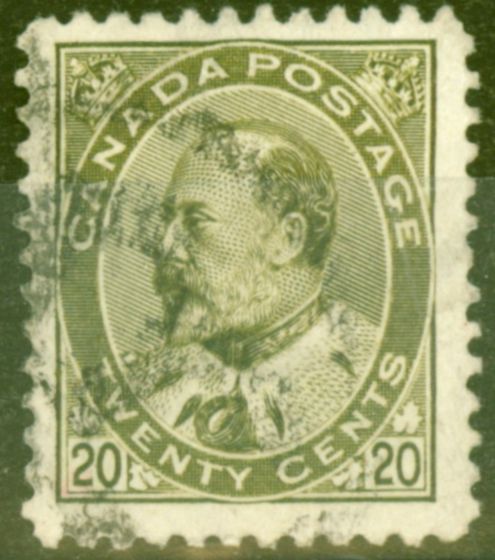 Rare Postage Stamp from Canada 1903 20c Dp Olive-Green SG186 Fine Used
