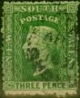 Valuable Postage Stamp N.S.W 1860 3d Yellow-Green SG139 P.12 Good Used