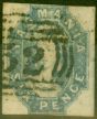 Old Postage Stamp from Tasmania 1863 6d Dull Cobalt SG47 Good Used (2)