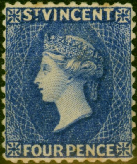 Old Postage Stamp from St Vincent 1883 4d Ultramarine-Blue SG43x Wmk Reversed Good Mtd Mint