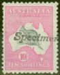 Old Postage Stamp from Australia 1913 10s Grey & Pink Type A Specimen SG14s BW47x Var Fine MNH
