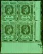 Old Postage Stamp from Leeward Islands 1942 1s Grey & Black-Emerald SG110ba Fine MNH Block of 4