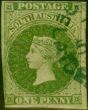 Old Postage Stamp from South Australia 1858 1d Yellow-Green SG6 Very Fine Used
