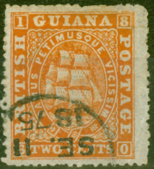 Rare Postage Stamp from British Guiana 1875 2c Orange-Red SG107 Perf 15 Fine Used Ex-Fred Small
