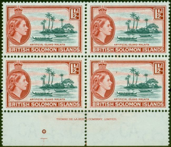 Valuable Postage Stamp British Solomon Islands 1964 1 1/2d Slate-Green & Red SG104 V.F MNH Imprint Block of 4