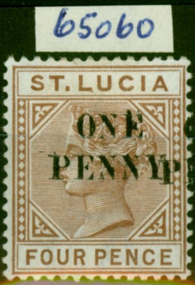Collectible Postage Stamp St Lucia 1891 1d on 4d Brown SG55a 'Surch Partly Doubled' Fine & Fresh MM with Royal Certificate