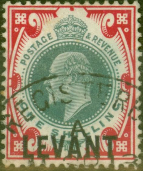 Collectible Postage Stamp from British Levant 1905 1s Dull Green & Carmine SGL10a Chalk Surfaced Paper Fine Used