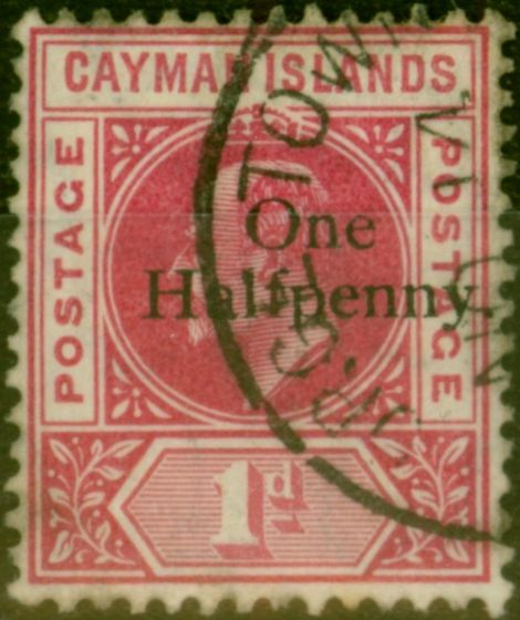Valuable Postage Stamp Cayman Islands 1907 1/2d on 1d Carmine SG17 Fine Used