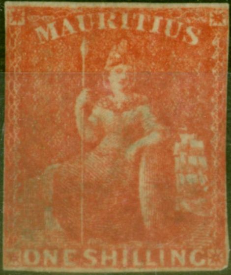 Valuable Postage Stamp from Mauritius 1859 1s Vermilion SG34 Good Unused CV £3250