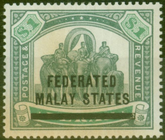 Collectible Postage Stamp from Fed of Malay States 1900 $1 Green & Pale Green SG11 Good Mtd Mint