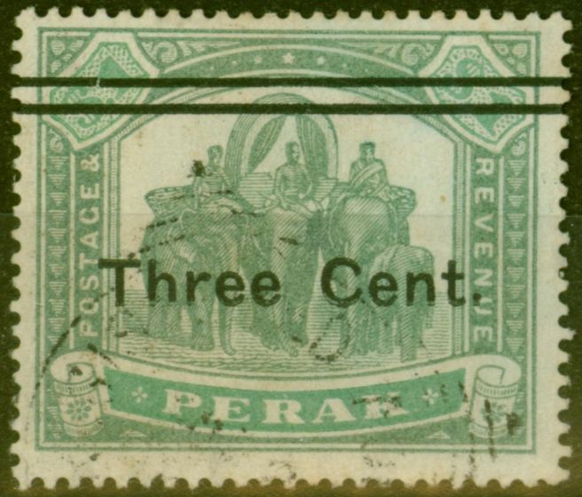 Valuable Postage Stamp from Perak 1900 3c on $1 Green & Pale Green SG86var Broken Upper Bar at Left Fine Used