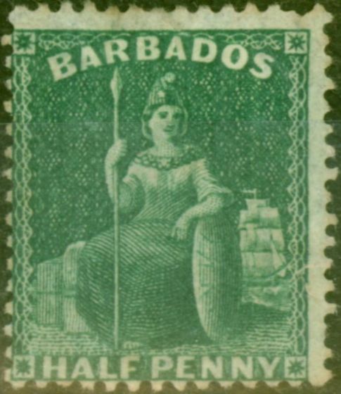 Rare Postage Stamp from Barbados 1874 1/2d Deep Green SG65 Good Unused