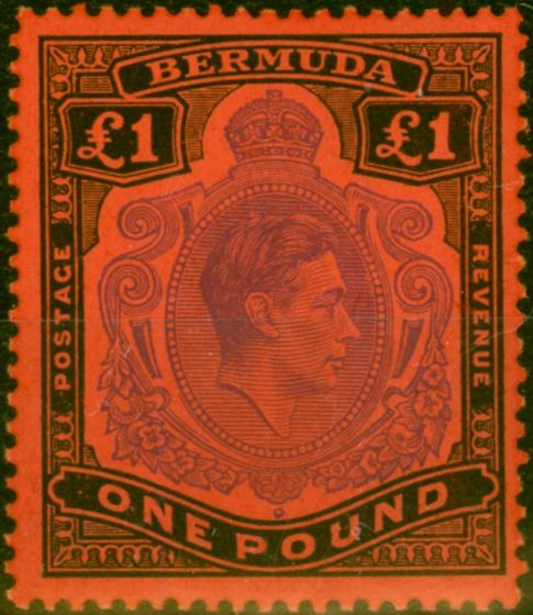 Collectible Postage Stamp Bermuda 1951 £1 Violet & Black Scarlet SG121d V.F MNH