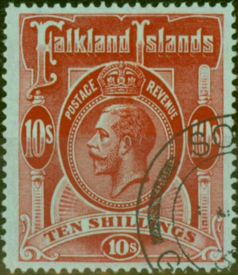 Old Postage Stamp from Falkland Islands 1914 10s Red/Green SGZ30 Superb Used "South Georgia" CDS CV £1,000