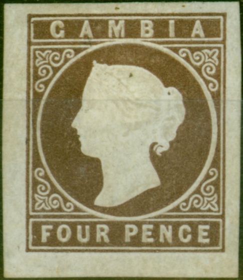 Rare Postage Stamp Gambia 1871 4d Pale Brown SG2 Fine MM