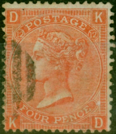 Valuable Postage Stamp GB 1870 4d Deep Vermilion SG95 Pl 12 Fine Used