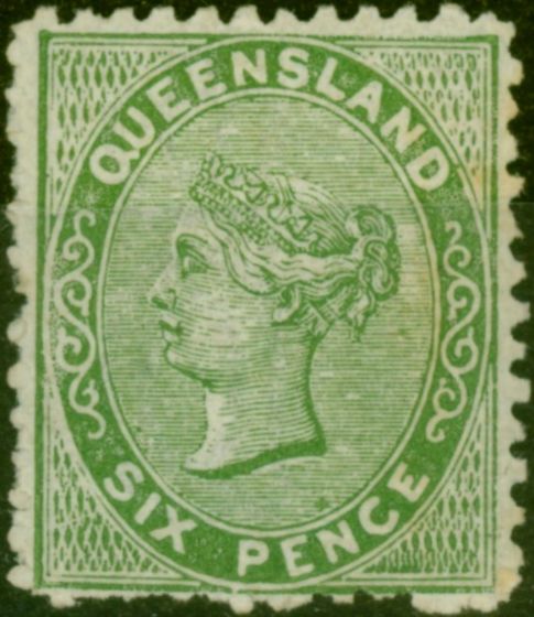 Collectible Postage Stamp from Queensland 1879 6d Deep Green SG142 Fine Mtd Mint