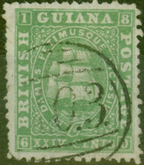 Rare Postage Stamp from British Guiana 1864 24c Dp Green SG65 Fine Used