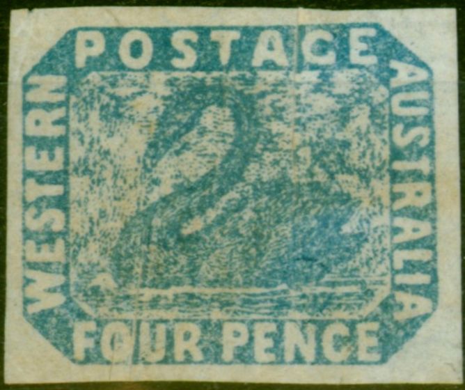 Collectible Postage Stamp W Australia 1854 4d Pale Blue SG3d 'T of Postage Shaved off to a Point ' Fine Unused Rare