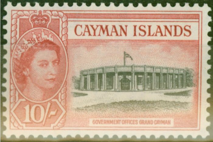 Rare Postage Stamp from Cayman Islands 1955 10s Black & Rose-Red SG161 V.F Very Lightly Mtd Mint