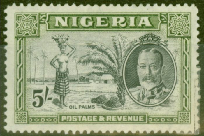 Old Postage Stamp from Nigeria 1936 5s Black & Olive-Green SG43 Fine Lightly Mtd Mint