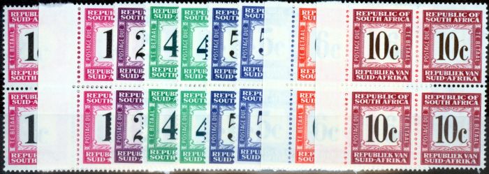 Old Postage Stamp from South Africa 1961-69 P.Due set of 9 SGD51-D58 V.F MNH Blocks of 4