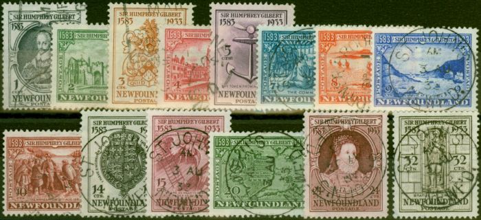 Collectible Postage Stamp Newfoundland 1933 Set of 14 SG236-249 V.F.U Majority have 'St John 1st Day of Issue CDS'