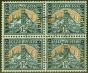 Old Postage Stamp from South Africa 1948 1 1/2d Blue-Green & Yellow-Buff SG033c V.F.U Block of 4, 2 pairs (3)