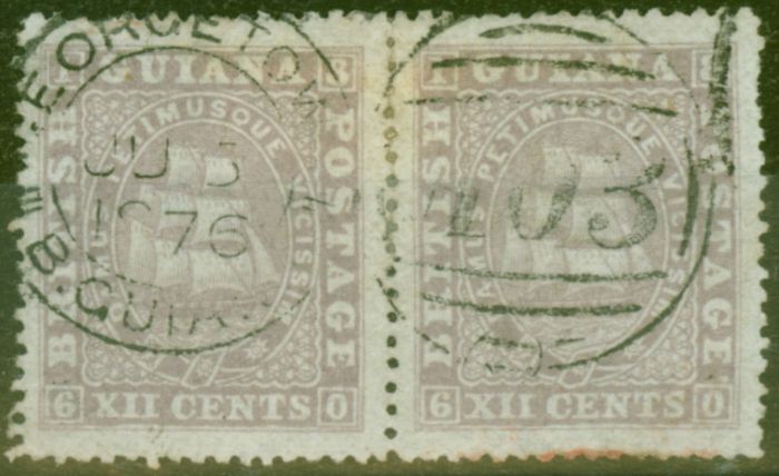 Valuable Postage Stamp from British Guiana 1875 12c Lilac SG113 P.15 Fine Used Pair Ex-Fred Small