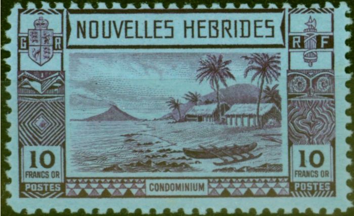 Rare Postage Stamp from New Hebrides 1938 10F Violet-Blue SG63 Fine Very Lightly Mtd Mint