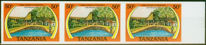 Collectible Postage Stamp Tanzania 1978 50c Game Lodges SG243Var V.F MNH Imperf Strip of 3