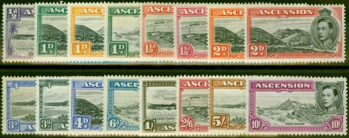 Collectible Postage Stamp Ascension 1938-53 Set of 16 SG38b-47b Fine MM