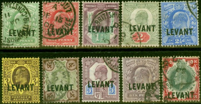 Old Postage Stamp from British Levant 1905 Set of 10 SGL1-L10 Good-Fine Used
