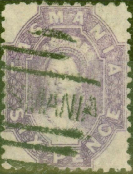 Old Postage Stamp from Tasmania 1865 6d Reddish-Mauve SG76 Fine Used (2)
