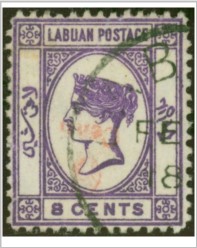 Labuan 1892 6c on 8c Mauve Surcharged in Red